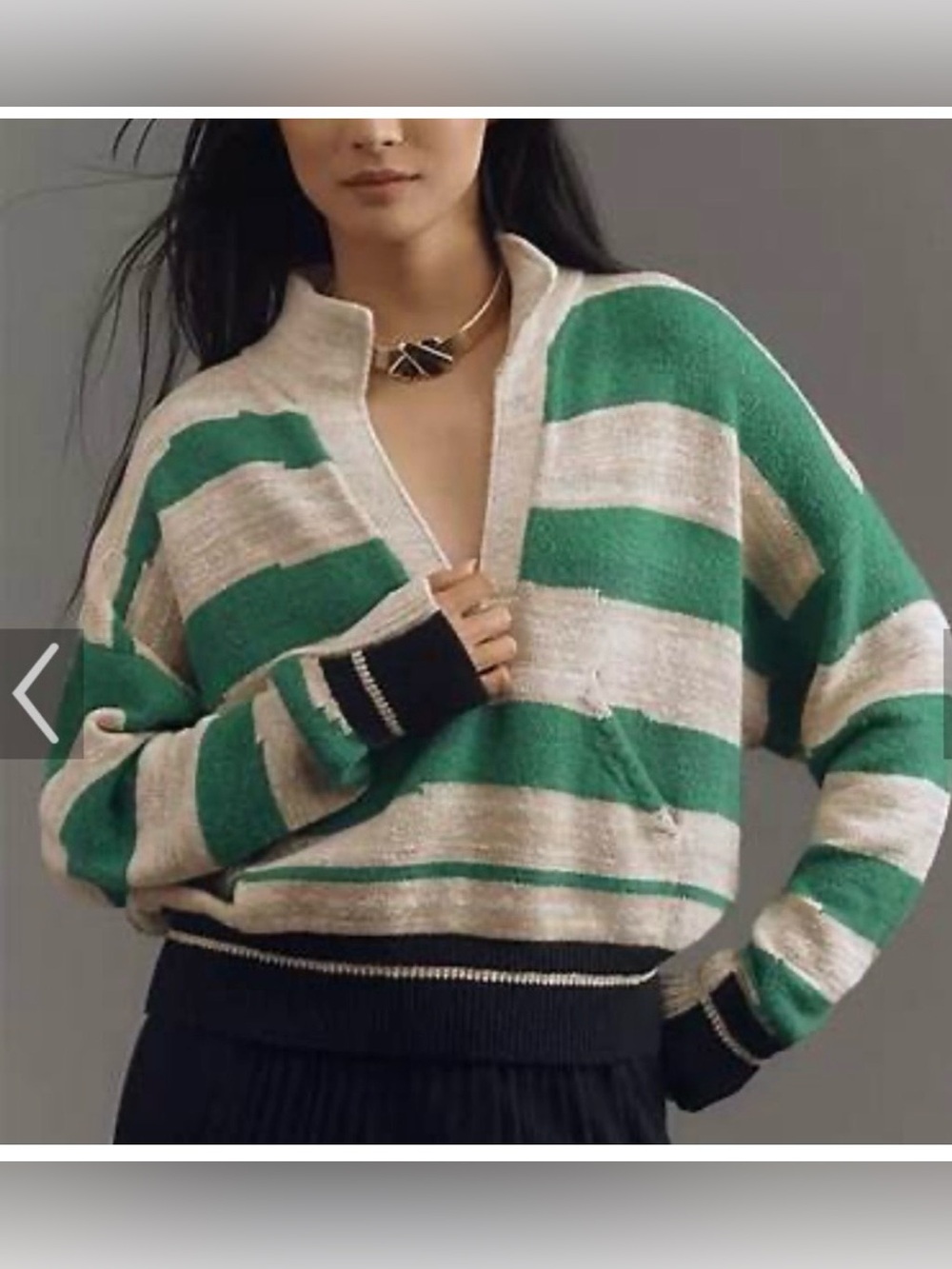 Pilcro Plunging V-Neck Rugby Stripe Collared Pullover Sweater - collegiate prep